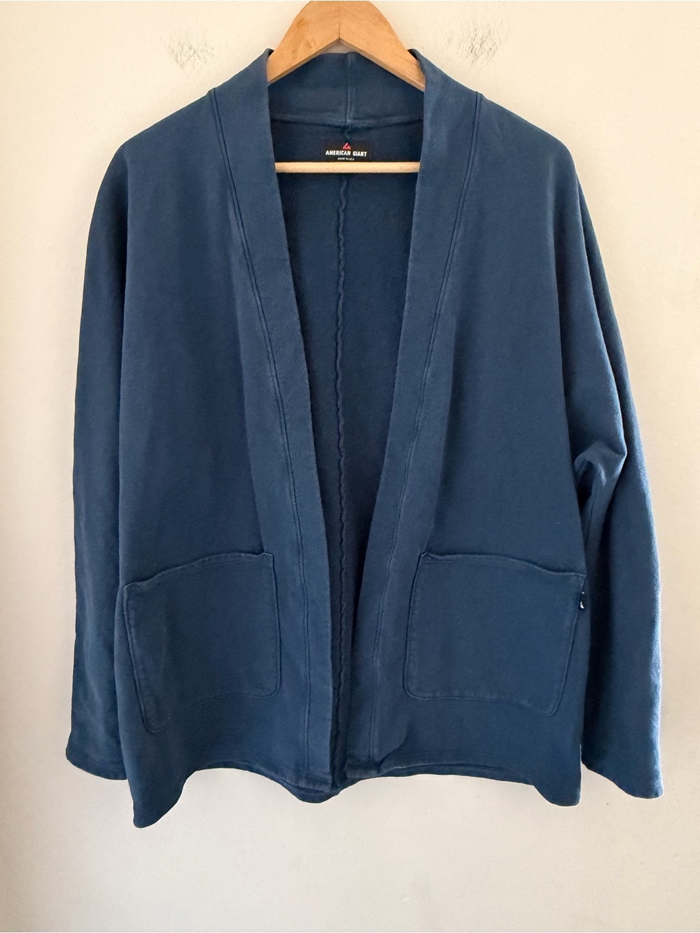 American Giant 100% Cotton French Terry Cardigan Jacket Blue Slouchy Pockets XS - Picture 2 of 6
